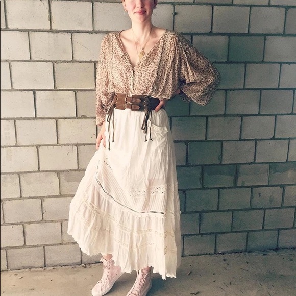 Boho skirt white cream crochet pockets maxi long womens clothing - Picture 2 of 8